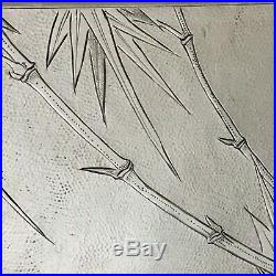 VTG Chinese 90 Sterling Cigarette Case Hand Engraved Bamboo Moon Mark