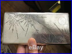 VTG Chinese 90 Sterling Cigarette Case Hand Engraved Bamboo Moon Mark