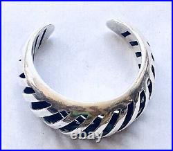 VTG HVY Marked Mexico 925 Sterling Reticulated Bangle Bracelet