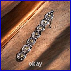 VTG Marked 18k Gold Sterling Silver 925 Peru Inca Panel Story Wide Bracelet 7