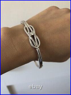 VTG Marked. 925 Sterling Silver Hinged Bangle Bracelet With Real Diamond Tested