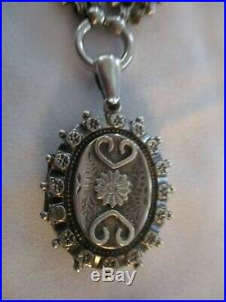 Victorian Sterling Silver Book Chain With Beautiful Locket Marks On Back Of Lock