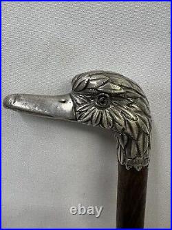 Victorian Sterling Silver Parasol/Walking Stick Duck Handle/Birmingham Marks