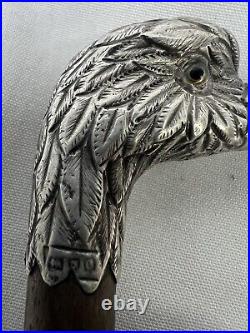 Victorian Sterling Silver Parasol/Walking Stick Duck Handle/Birmingham Marks