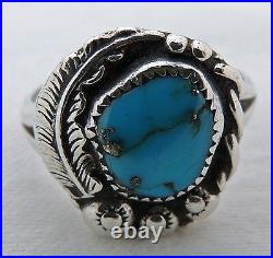 Vintage 0.925 STERLING SILVER 5/8 TURQUOISE FEATHER Hand-crafted RING SIZE 10.5