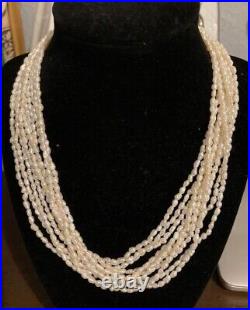 Vintage! 0 Strand Freshwater Pearl Necklace Marked Silver