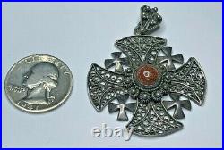 Vintage 1000 Sterling Goldstone Maltese Jerusalem Crusader Cross 2 1/4 10 Gr