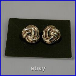 Vintage 14K Gold Sterling Silver Knot Earrings with Omega Backs Makers Mark