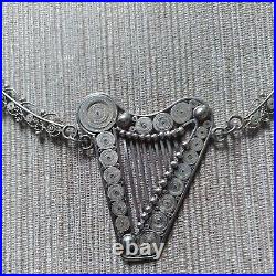 Vintage 1940-s Sterling Silver Celtic Harp Pendant on Chain 16 BEAUTIFUL MARKED