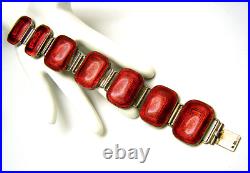 Vintage 800 Silver Red Enamel Bracelet Marked Box Clasp Binder Brothers