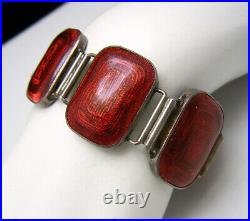 Vintage 800 Silver Red Enamel Bracelet Marked Box Clasp Binder Brothers