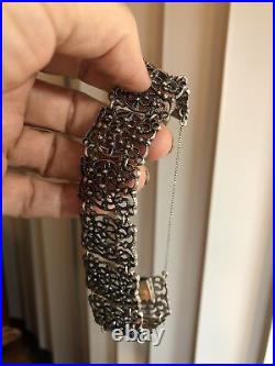 Vintage 925 Sterling Filigree Rectangle Panel Link Box Clasp Safe chain Bracelet