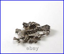 Vintage 925 Sterling Silver Animal Chinese Dragon Ornate Pendant Marked