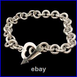 Vintage 925 Sterling Silver Chain Link Bracelet Heart Arrow Toggle Marked 9