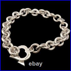 Vintage 925 Sterling Silver Chain Link Bracelet Heart Arrow Toggle Marked 9