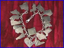Vintage 925 Sterling Silver Enameled Navy Link Interstate Charms Bracelet Marked