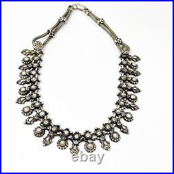 Vintage 925 Sterling Silver Etruscan Revival Bib Necklace Marked BA 72.6 Grams