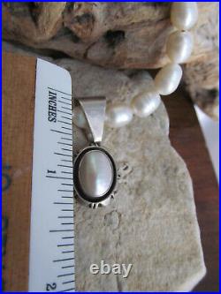 Vintage 925 Sterling Silver Real Pearl Pendant White Beads Beaded Long Necklace