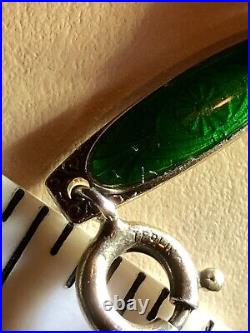 Vintage Aksel Holmsen Gilded Sterling Silver 925 Green Enamel Bracelet 7 Long