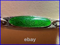 Vintage Aksel Holmsen Gilded Sterling Silver 925 Green Enamel Bracelet 7 Long