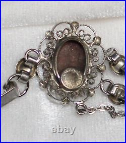 Vintage Alice Caviness Sterling Silver Cameo Filigree Abalone Bracelet Marked