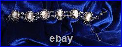 Vintage Alice Caviness Sterling Silver Cameo Filigree Abalone Bracelet Marked