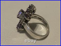 Vintage Amethyst Sterling Silver Ring Size 5.75 Marked DK, 7/8 Wide Ornate