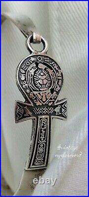 Vintage Ankh Sacred Scarab Bracelet Egyptian Revival Sterling Silver Marked