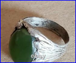Vintage Antique Chinese Apple Green Jade Sterling Marked Ring Size 9