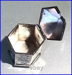 Vintage Antique Unknown Marked SM CoinSilver Hexagonal Form Lidded Sugar Box Old
