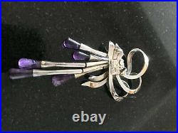 Vintage Antonio Pineda Taxco Sterling Amethyst Brooch Modernist Early Eagle Mark