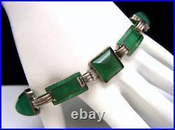 Vintage Art Deco Bracelet Sterling Silver Enamel Chrysoprase Makers Mark GG
