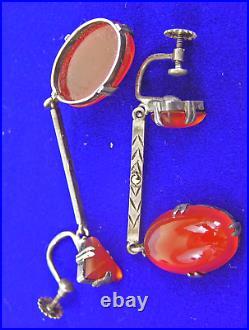 Vintage Art Deco Marked Sterling Germany Carnelian Marcasite 2 Dangle Earrings