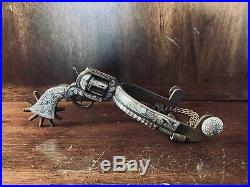 Vintage Beautiful Handmade Sterling Silver Pistol Spurs Single Mounted Marked