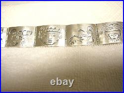 Vintage Bracelet Sterling Silver 925 Mexico Aztec Mayan Motif Six Panels Marked