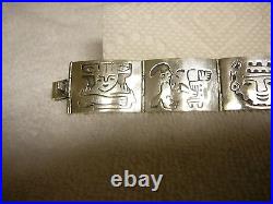 Vintage Bracelet Sterling Silver 925 Mexico Aztec Mayan Motif Six Panels Marked