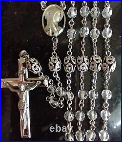 Vintage Catholic Rosary Creed Sterling Silver Marked Ctr&Cfx Clear Glass Beads