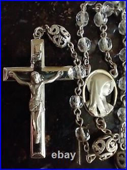 Vintage Catholic Rosary Creed Sterling Silver Marked Ctr&Cfx Clear Glass Beads
