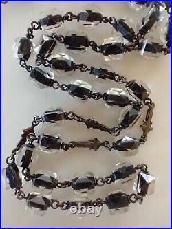 Vintage Catholic Rosary Sterling Silver Marked Cfx&Ctr 25 Clear Black Glass Cyl