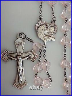 Vintage Catholic Rosary Sterling Silver Marked Cfx&Ctr Pink Heart Glass Beads