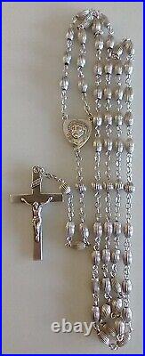 Vintage Catholic Rosary Sterling Silver Marked Cfx&Ctr Ribbed BB Beads