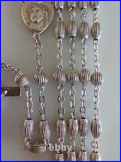 Vintage Catholic Rosary Sterling Silver Marked Cfx&Ctr Ribbed BB Beads