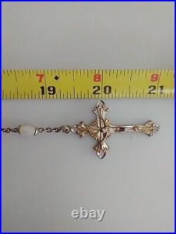 Vintage Catholic Rosary Sterling Silver Marked Ctr&Crx Mother of Pearl Beads MOP