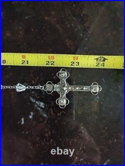 Vintage Catholic Sterling Silver Marked Cfx&Ctr Rosary Crystal Glass Beads