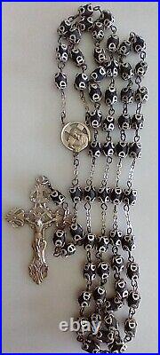 Vintage Catholic Sterling Silver Marked Cfx&Ctr Rosary Pumice Caged Capped