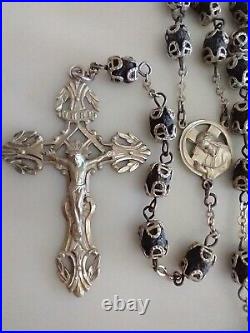 Vintage Catholic Sterling Silver Marked Cfx&Ctr Rosary Pumice Caged Capped