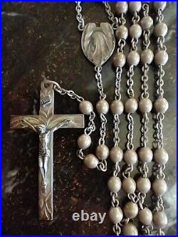Vintage Catholic Sterling Silver Marked Rosary BB Beads with Alloy Case