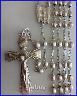 Vintage Catholic Sterling Silver Marked Small Rosary with Miraculous Medal Case