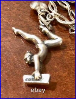 Vintage Charm Bracelet Gymnast Paris Marked Signed Sterling Silver