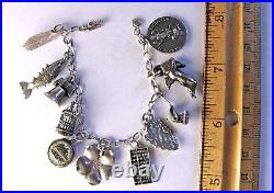 Vintage Charm Bracelet Sterling Silver 11 Old Sterling Charms NYE Cherub Fish